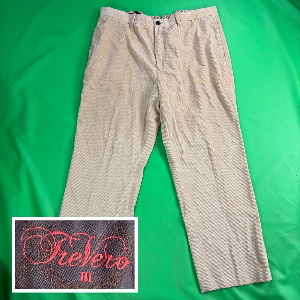TreVero Corduroy Pants Mens‎ 40/30 Tan Fine Wale 100% Cotton Trousers Tre Vero